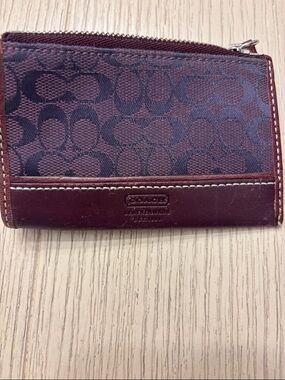 Coach Burgundy Monogram Zip Card Case